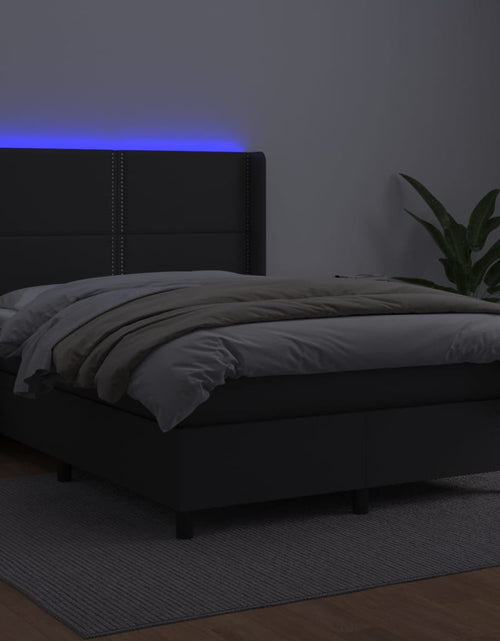 Încărcați imaginea în vizualizatorul Galerie, Pat box spring cu saltea, negru, 140x190 cm, piele ecologică - Lando
