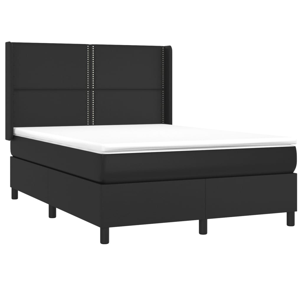 Pat box spring cu saltea, negru, 140x190 cm, piele ecologică - Lando