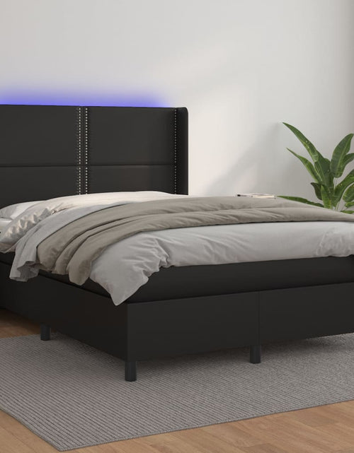 Încărcați imaginea în vizualizatorul Galerie, Pat box spring cu saltea, negru, 140x190 cm, piele ecologică - Lando
