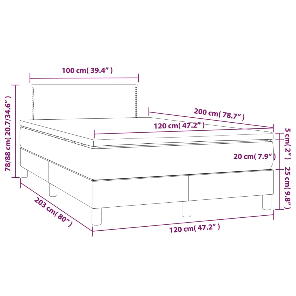 Pat cu arcuri, saltea și LED, negru, 120x200cm, piele ecologică - Lando