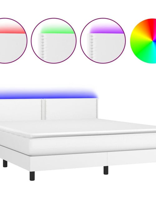 Загрузите изображение в средство просмотра галереи, Pat cu arcuri, saltea și LED, alb, 180x200 cm, piele ecologică - Lando
