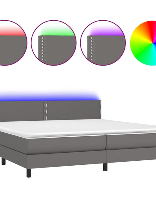 Încărcați imaginea în vizualizatorul Galerie, Pat cu arcuri, saltea și LED, gri, 200x200 cm, piele ecologică - Lando
