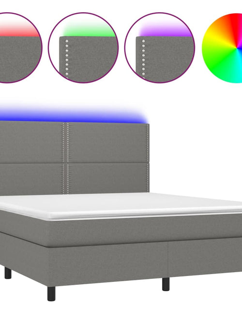 Загрузите изображение в средство просмотра галереи, Pat cu arcuri, saltea și LED, gri închis, 160x200 cm, textil - Lando
