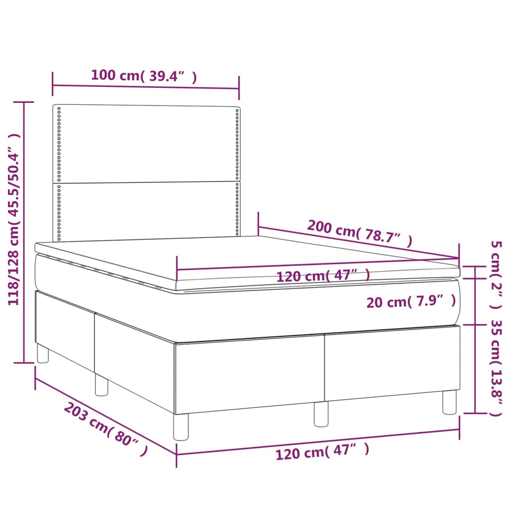 Pat cu arcuri, saltea și LED, gri închis, 120x200 cm, textil - Lando