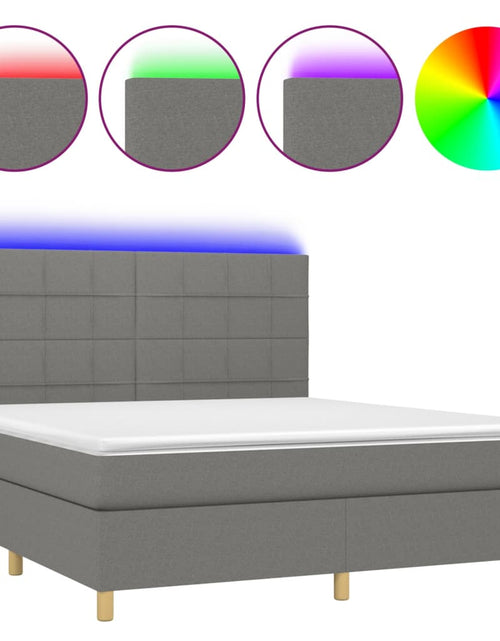 Загрузите изображение в средство просмотра галереи, Pat cu arcuri, saltea și LED, gri închis, 160x200 cm, textil - Lando
