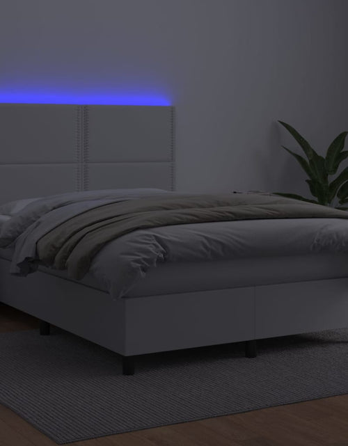 Încărcați imaginea în vizualizatorul Galerie, Pat box spring cu saltea, alb, 140x190 cm, piele ecologică - Lando
