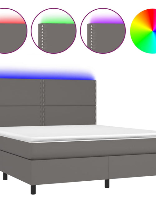 Загрузите изображение в средство просмотра галереи, Pat cu arcuri, saltea și LED, gri, 160x200 cm, piele ecologică - Lando
