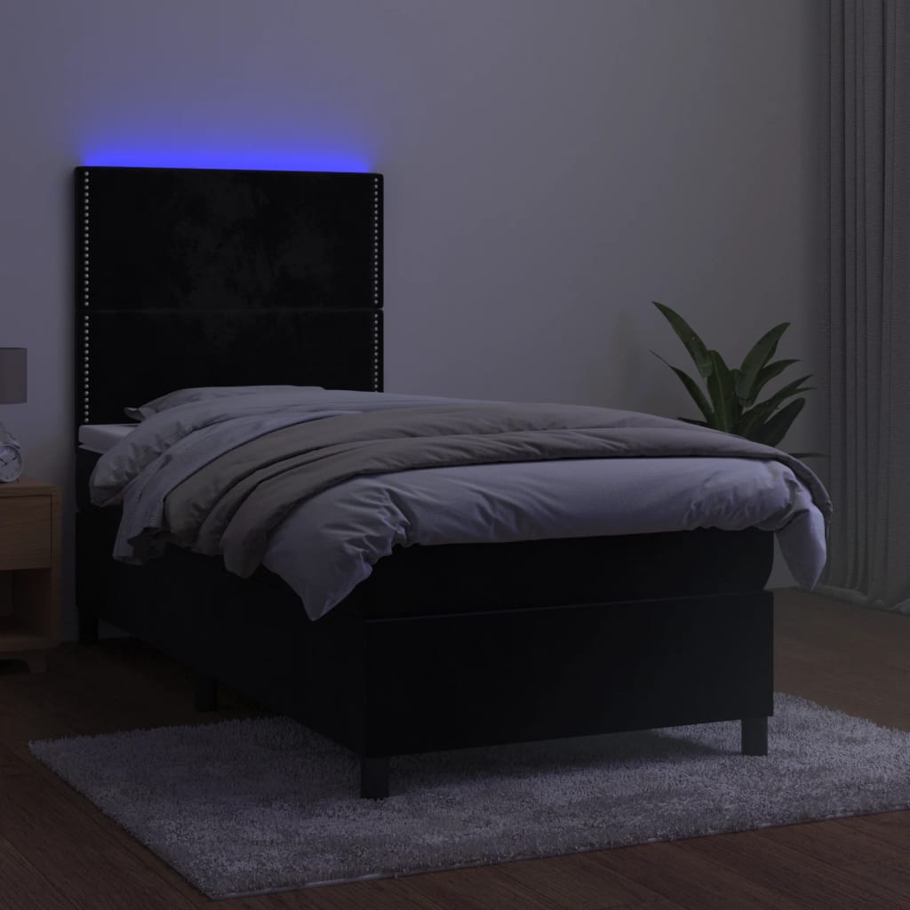 Pat continental cu saltea și LED, negru, 80x200 cm, catifea - Lando