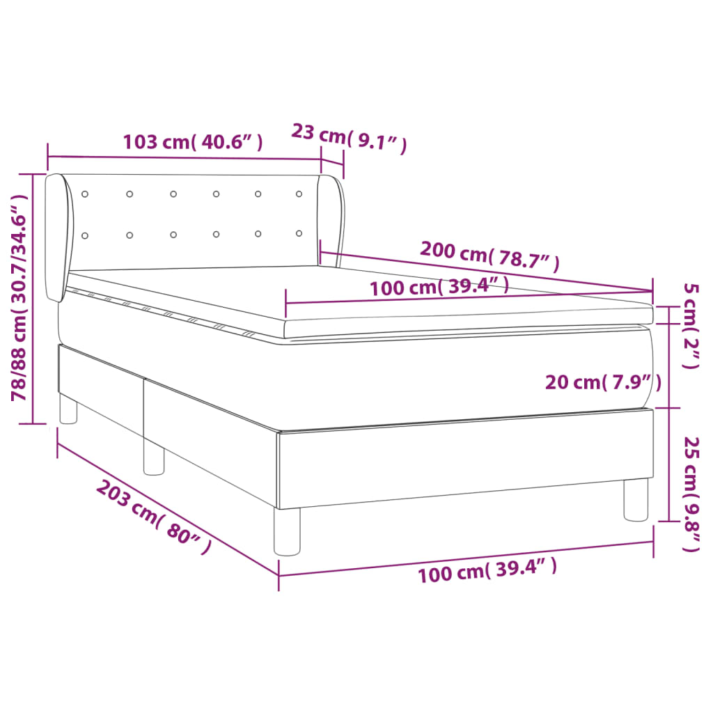 Pat box spring cu saltea, maro închis, 100x200 cm, textil - Lando