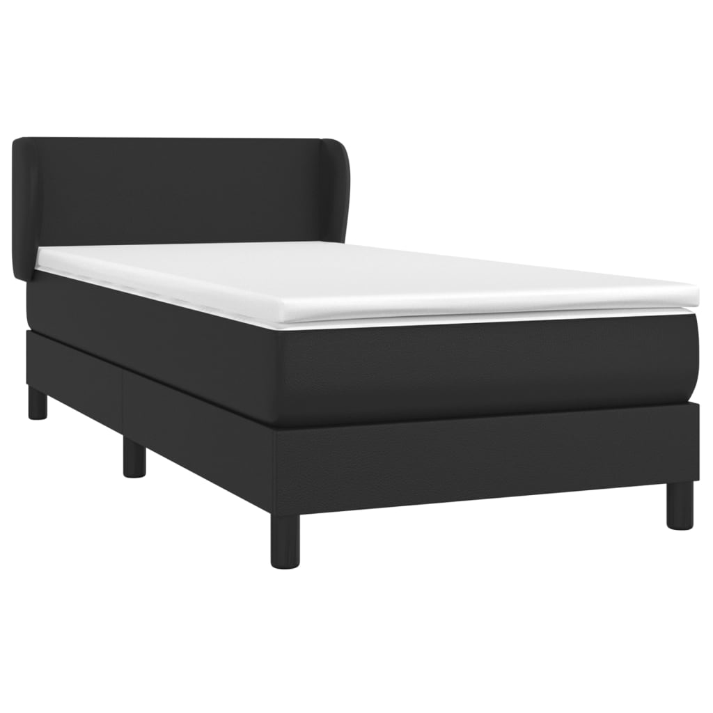 Pat box spring cu saltea, negru, 90x190 cm, piele ecologică - Lando