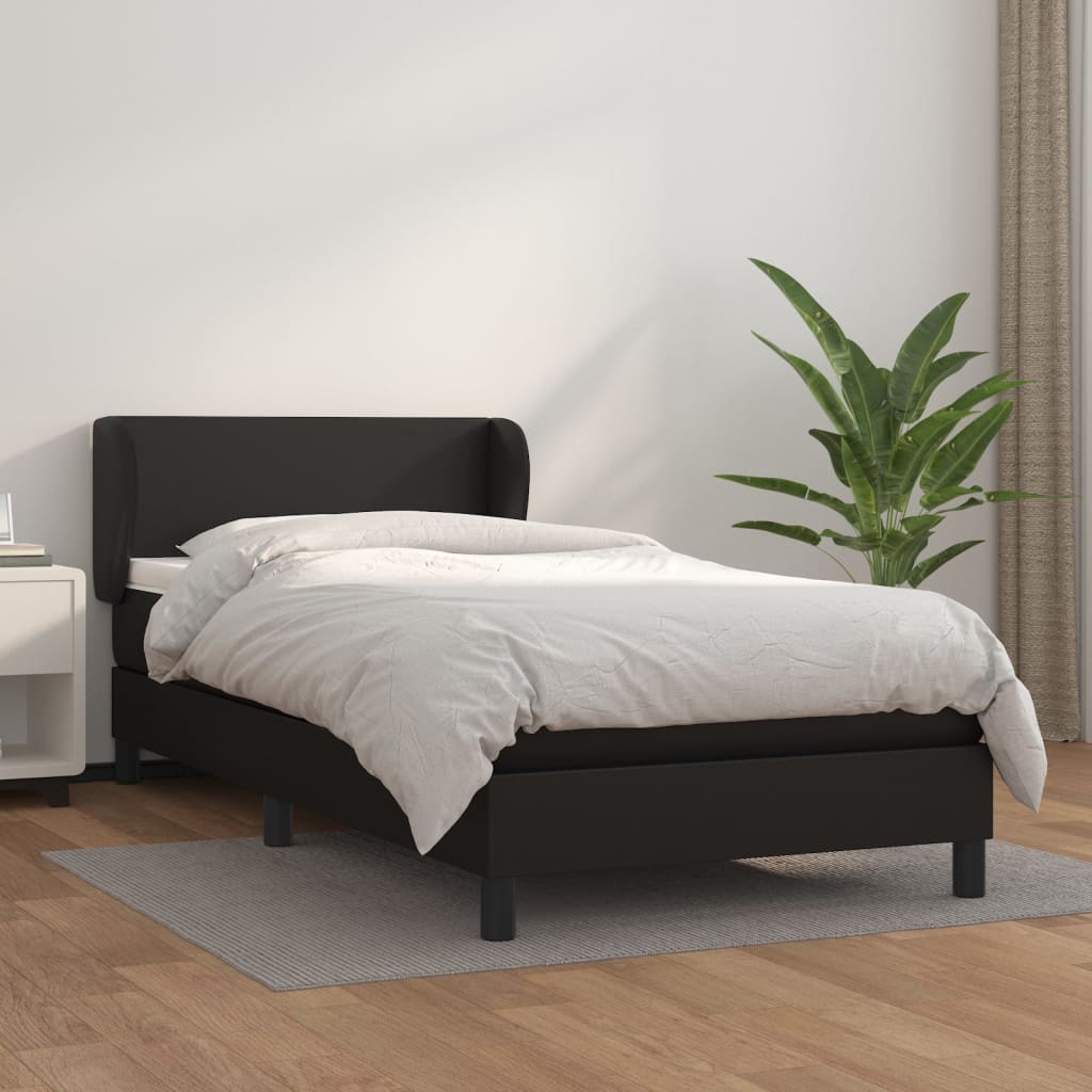 Pat box spring cu saltea, negru, 90x190 cm, piele ecologică - Lando