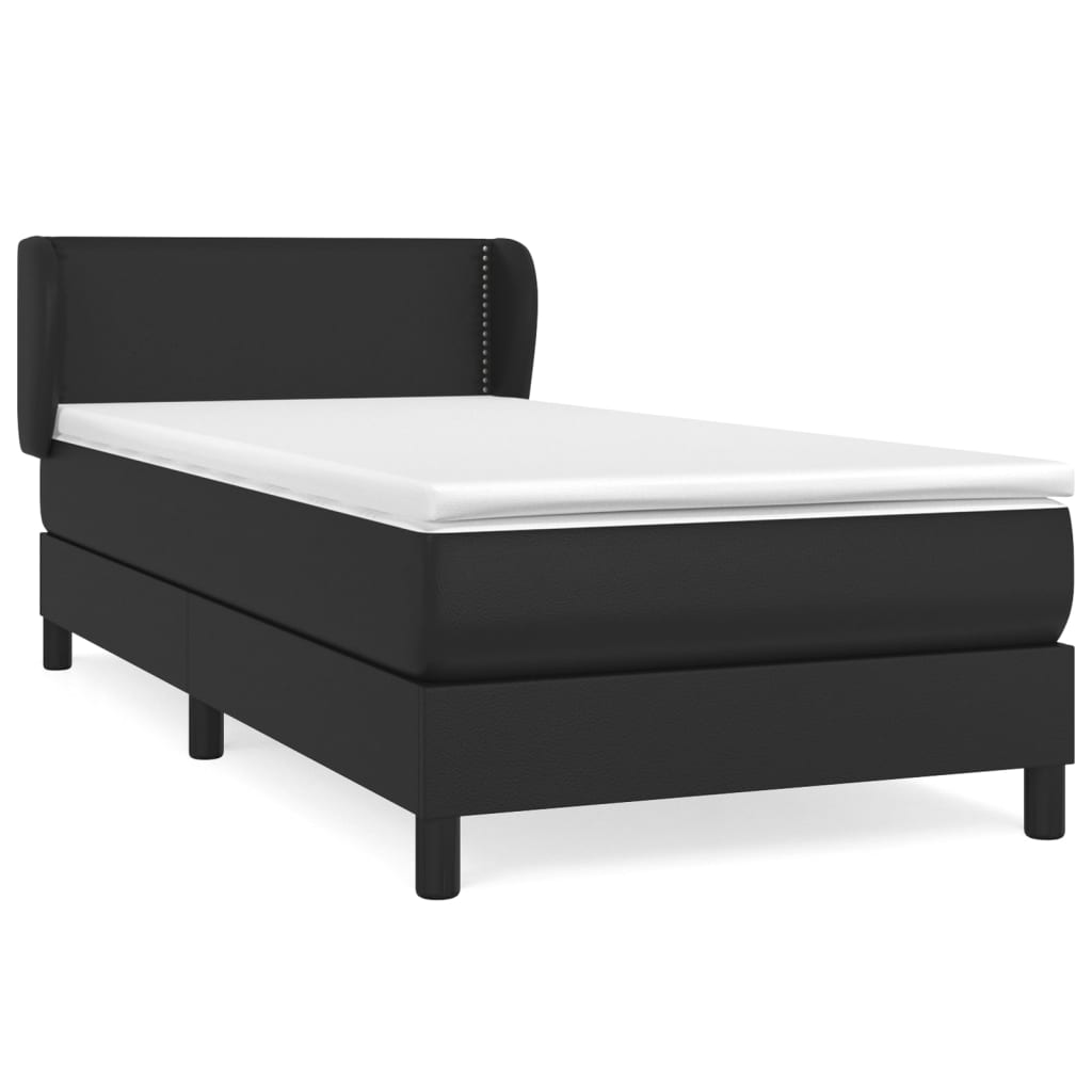 Pat box spring cu saltea, negru, 100x200 cm, piele ecologică - Lando