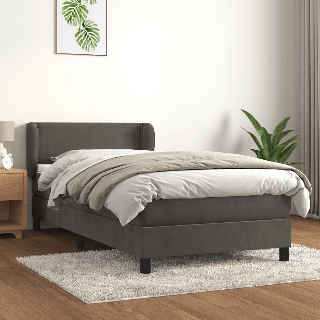 Pat box spring cu saltea, gri închis, 80x200 cm, catifea - Lando