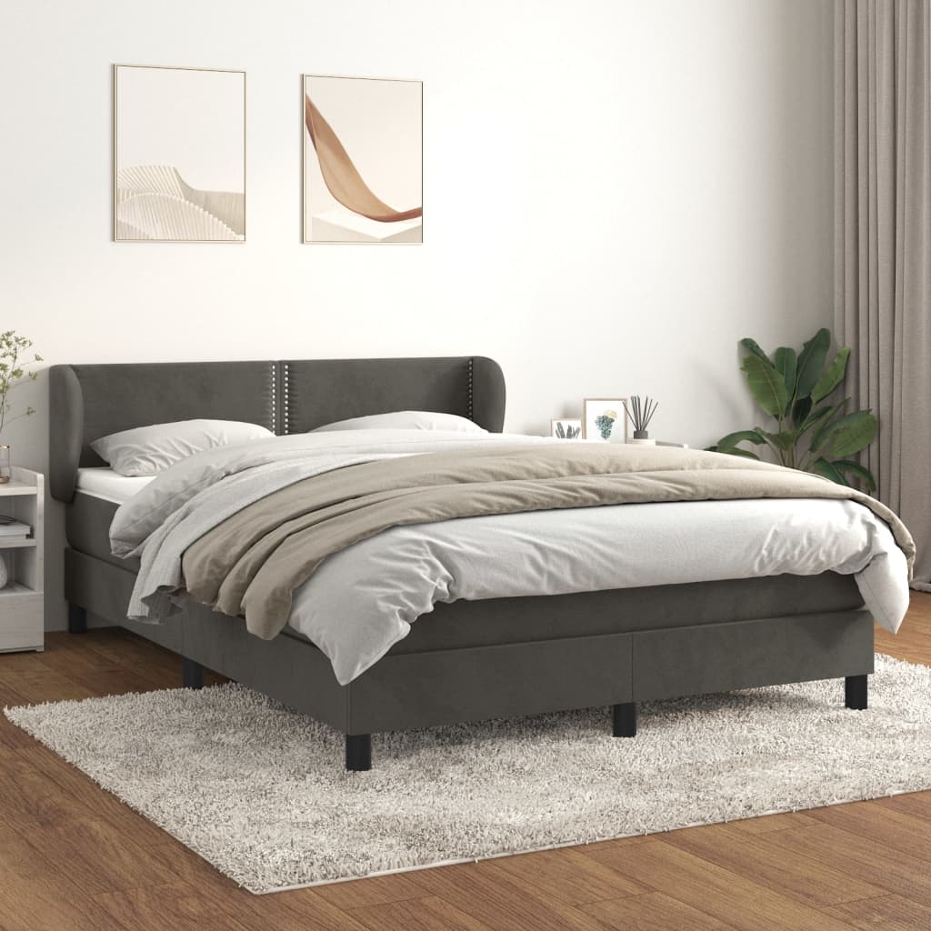 Pat box spring cu saltea, gri închis, 140x200 cm, catifea - Lando