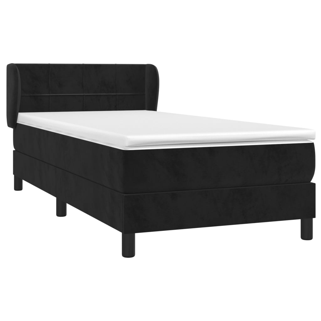 Pat box spring cu saltea, negru, 80x200 cm, catifea - Lando