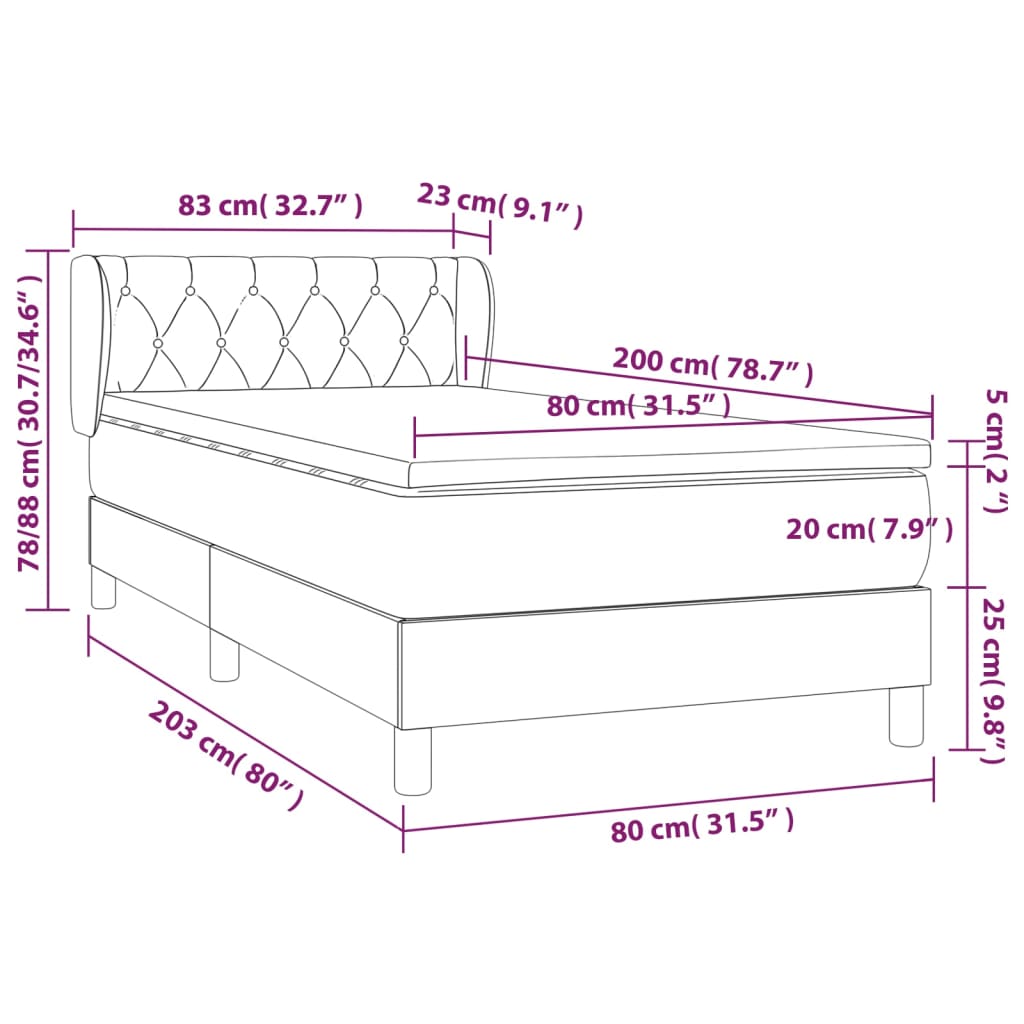 Pat continental cu saltea, gri deschis, 80x200 cm, catifea - Lando