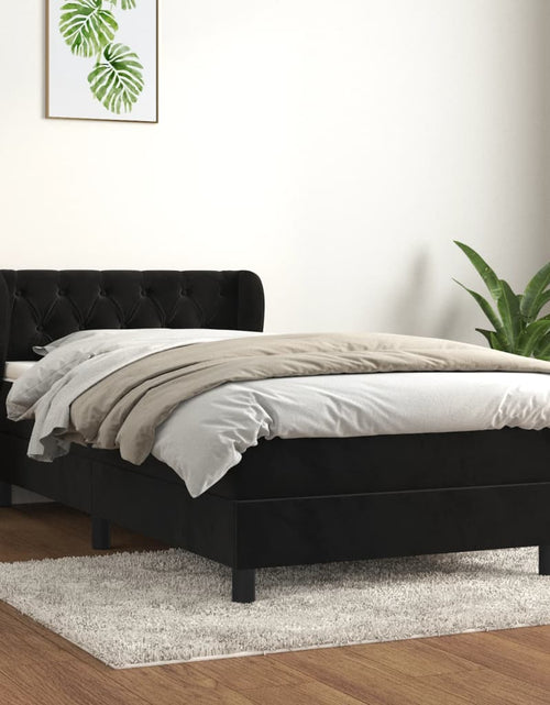 Загрузите изображение в средство просмотра галереи, Pat box spring cu saltea, negru, 80x200 cm, catifea - Lando
