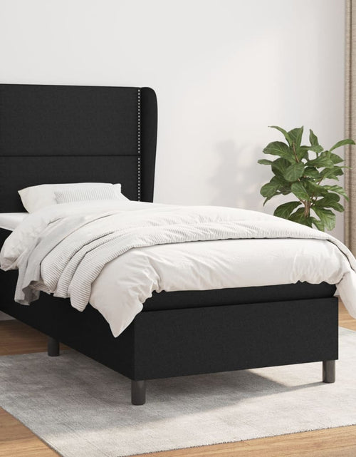 Загрузите изображение в средство просмотра галереи, Pat box spring cu saltea, negru, 90x190 cm, textil - Lando
