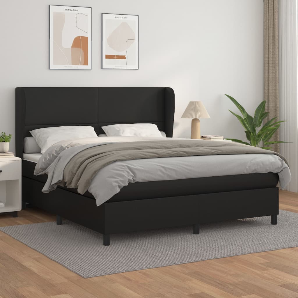 Pat box spring cu saltea, negru, 180x200 cm, piele ecologică - Lando