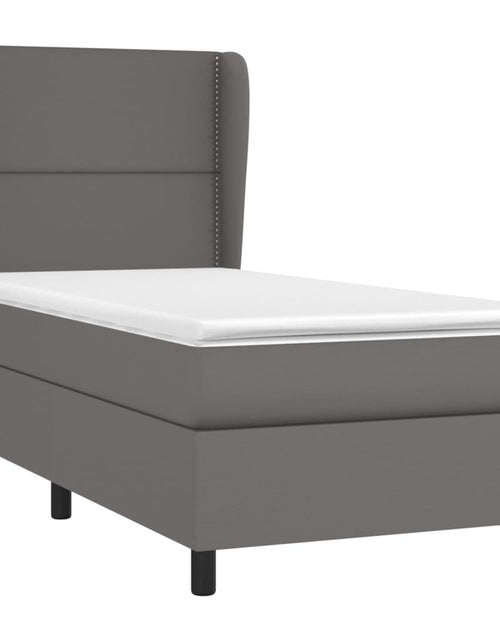 Загрузите изображение в средство просмотра галереи, Pat box spring cu saltea, gri, 80x200 cm, piele ecologică - Lando
