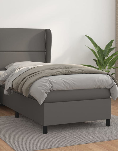 Încărcați imaginea în vizualizatorul Galerie, Pat box spring cu saltea, gri, 80x200 cm, piele ecologică - Lando
