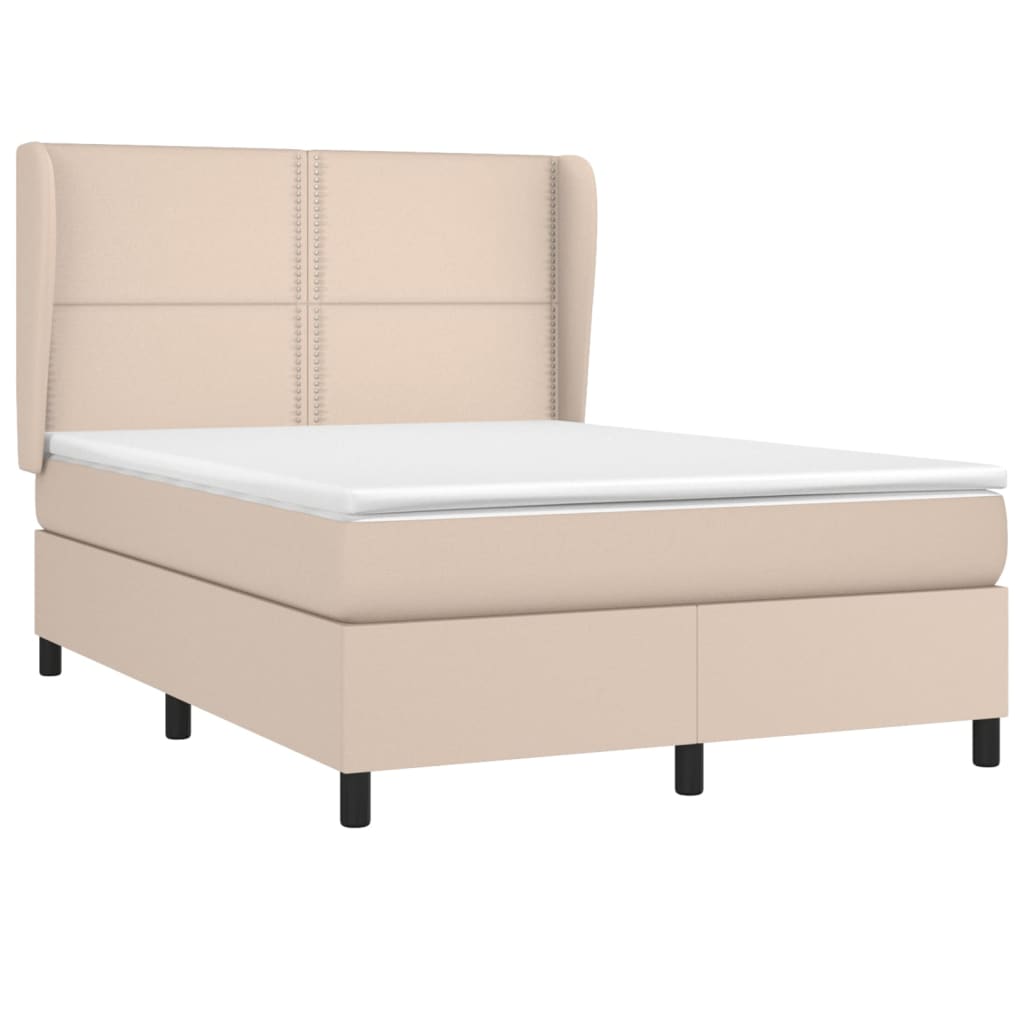 Pat box spring cu saltea, cappuccino, 140x190cm piele ecologică - Lando