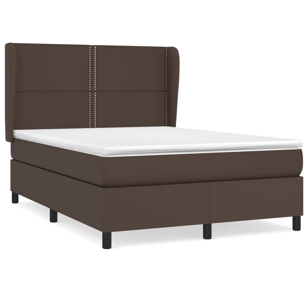 Pat box spring cu saltea, maro, 140x200 cm, piele ecologică - Lando