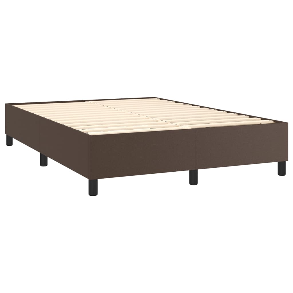 Pat box spring cu saltea, maro, 140x200 cm, piele ecologică - Lando