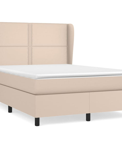 Загрузите изображение в средство просмотра галереи, Pat box spring cu saltea, cappuccino, 140x200cm piele ecologică - Lando
