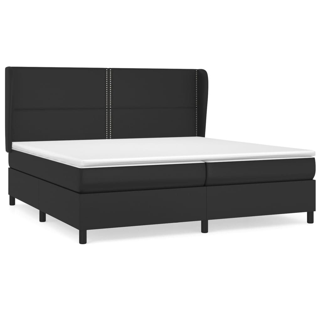 Pat box spring cu saltea, negru, 200x200 cm, piele ecologică - Lando