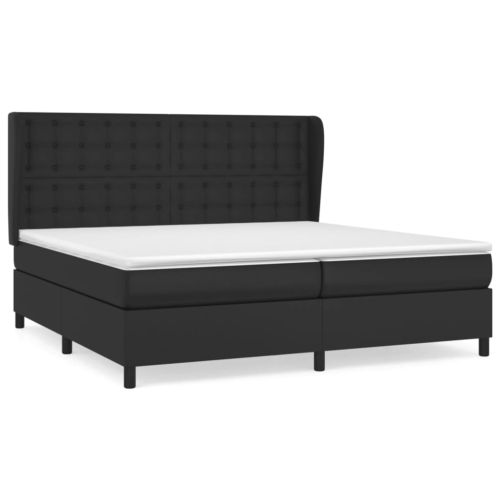 Pat box spring cu saltea, negru, 200x200 cm, piele ecologică - Lando