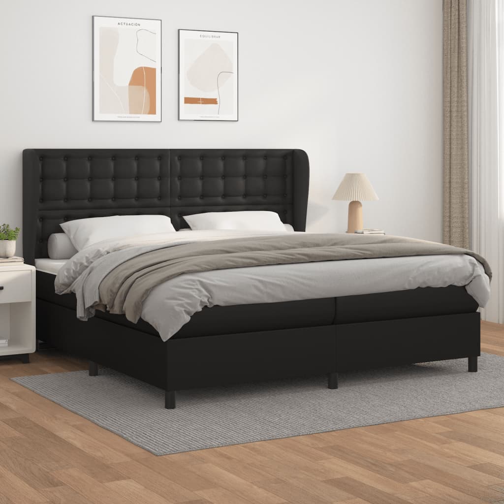 Pat box spring cu saltea, negru, 200x200 cm, piele ecologică - Lando