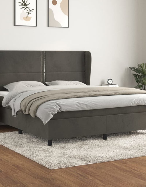 Загрузите изображение в средство просмотра галереи, Pat box spring cu saltea, gri închis, 160x200 cm, catifea - Lando
