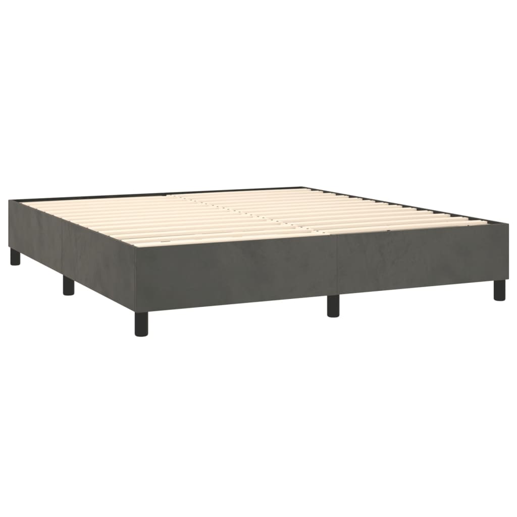 Pat box spring cu saltea, gri închis, 180x200 cm, catifea - Lando