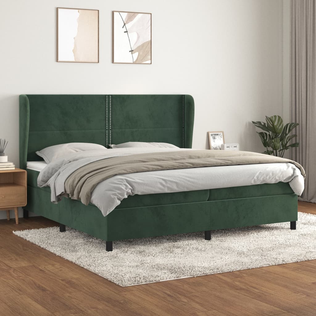 Pat box spring cu saltea, verde închis, 200x200 cm, catifea - Lando