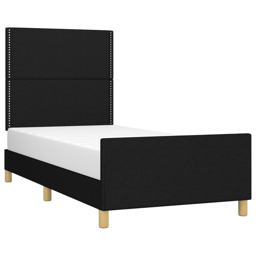 Cadru de pat cu tăblie, negru, 90x200 cm, textil - Lando