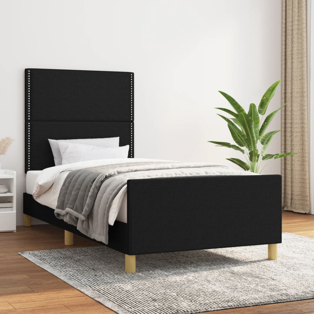 Cadru de pat cu tăblie, negru, 90x200 cm, textil - Lando
