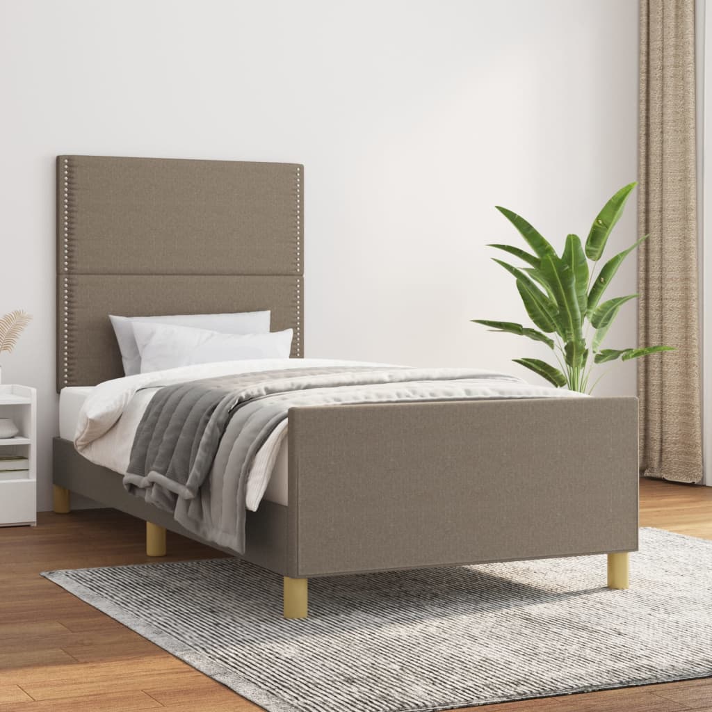 Cadru de pat cu tăblie, gri taupe, 90x200 cm, textil - Lando