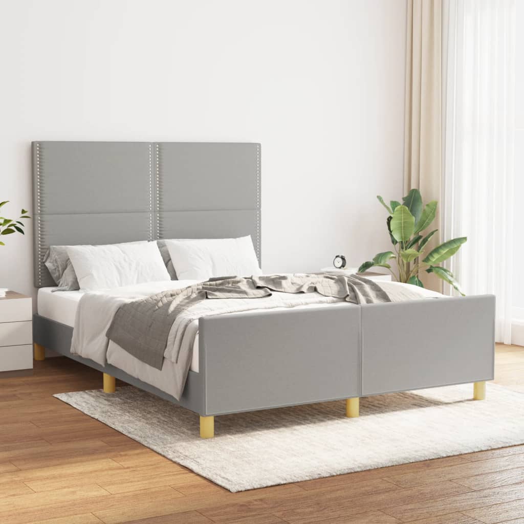 Cadru de pat cu tăblie, gri deschis, 140x190 cm, textil - Lando