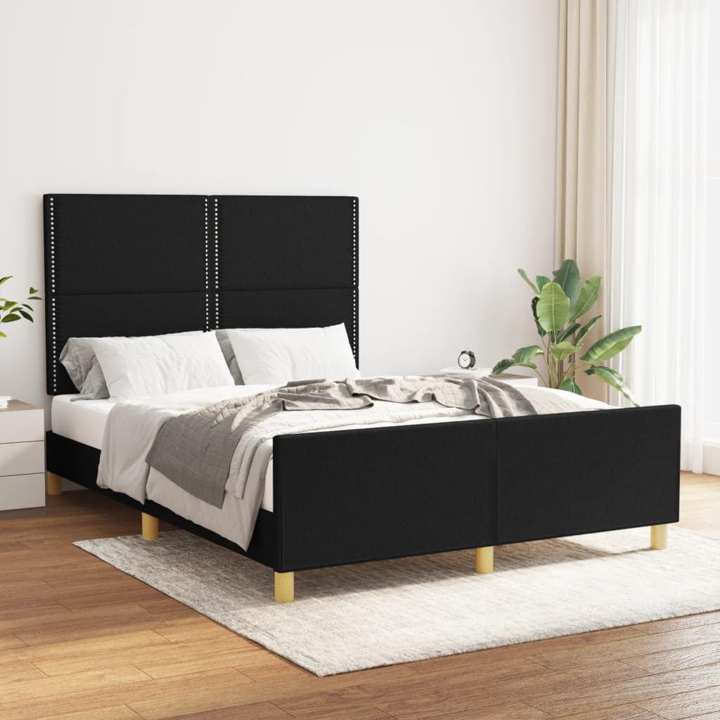 Cadru de pat cu tăblie, negru, 140x190 cm, textil - Lando