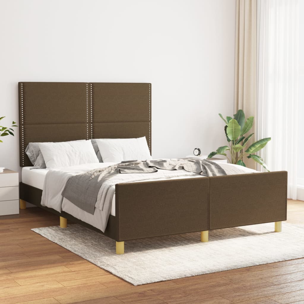 Cadru de pat cu tăblie, maro închis, 140x190 cm, textil - Lando