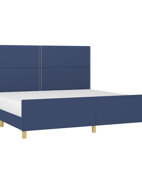 Încărcați imaginea în vizualizatorul Galerie, Cadru de pat cu tăblie, albastru, 200x200 cm, textil - Lando
