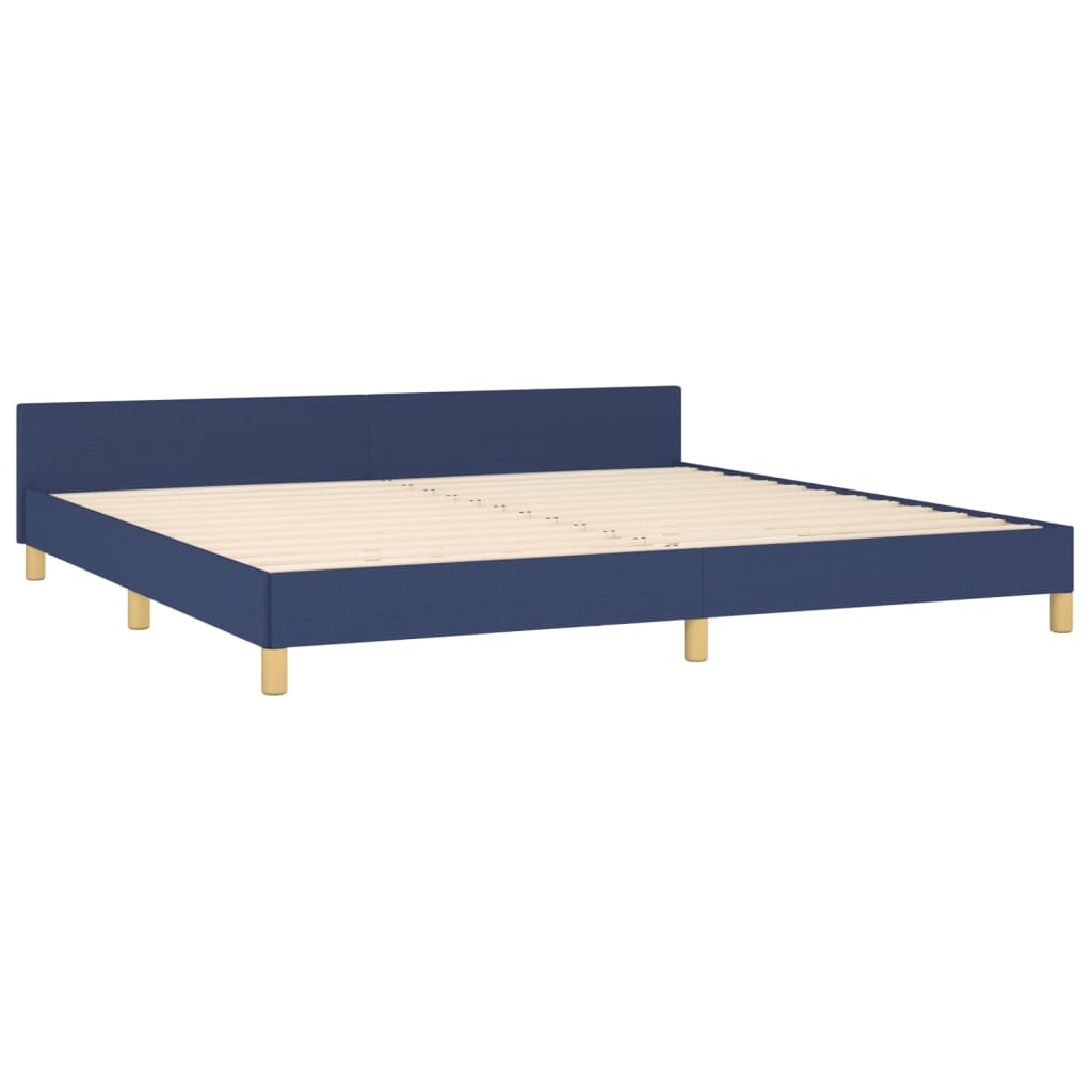 Cadru de pat cu tăblie, albastru, 200x200 cm, textil - Lando