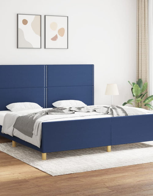 Încărcați imaginea în vizualizatorul Galerie, Cadru de pat cu tăblie, albastru, 200x200 cm, textil - Lando
