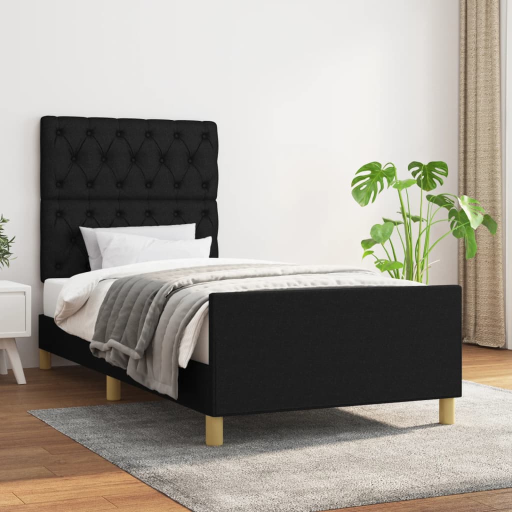 Cadru de pat cu tăblie, negru, 80x200 cm, textil - Lando