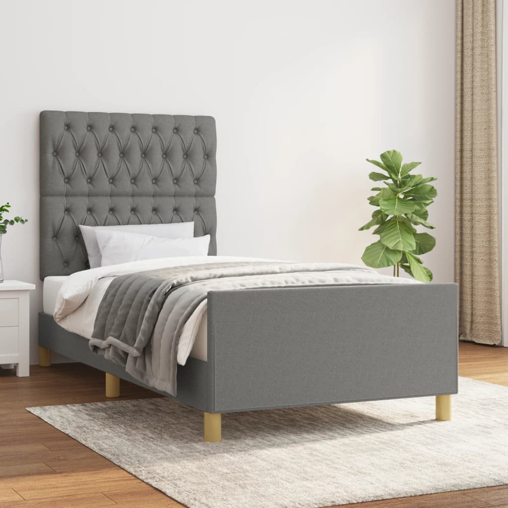 Cadru de pat cu tăblie, gri închis, 90x190 cm, textil - Lando