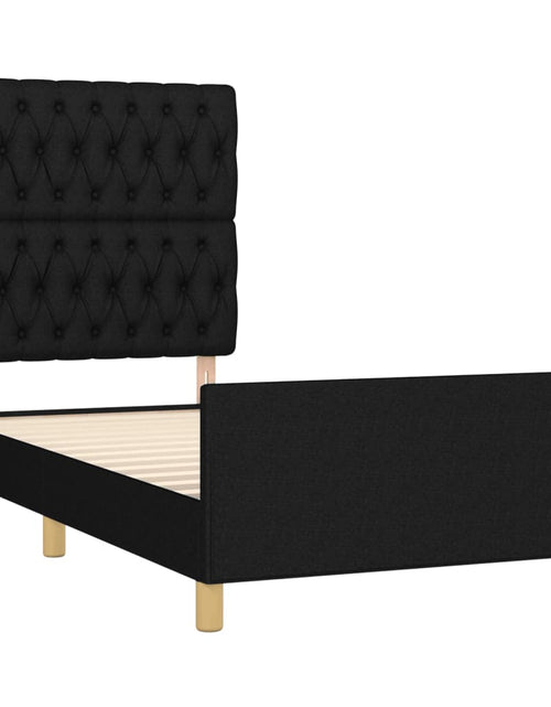Încărcați imaginea în vizualizatorul Galerie, Cadru de pat cu tăblie, negru, 90x200 cm, textil - Lando
