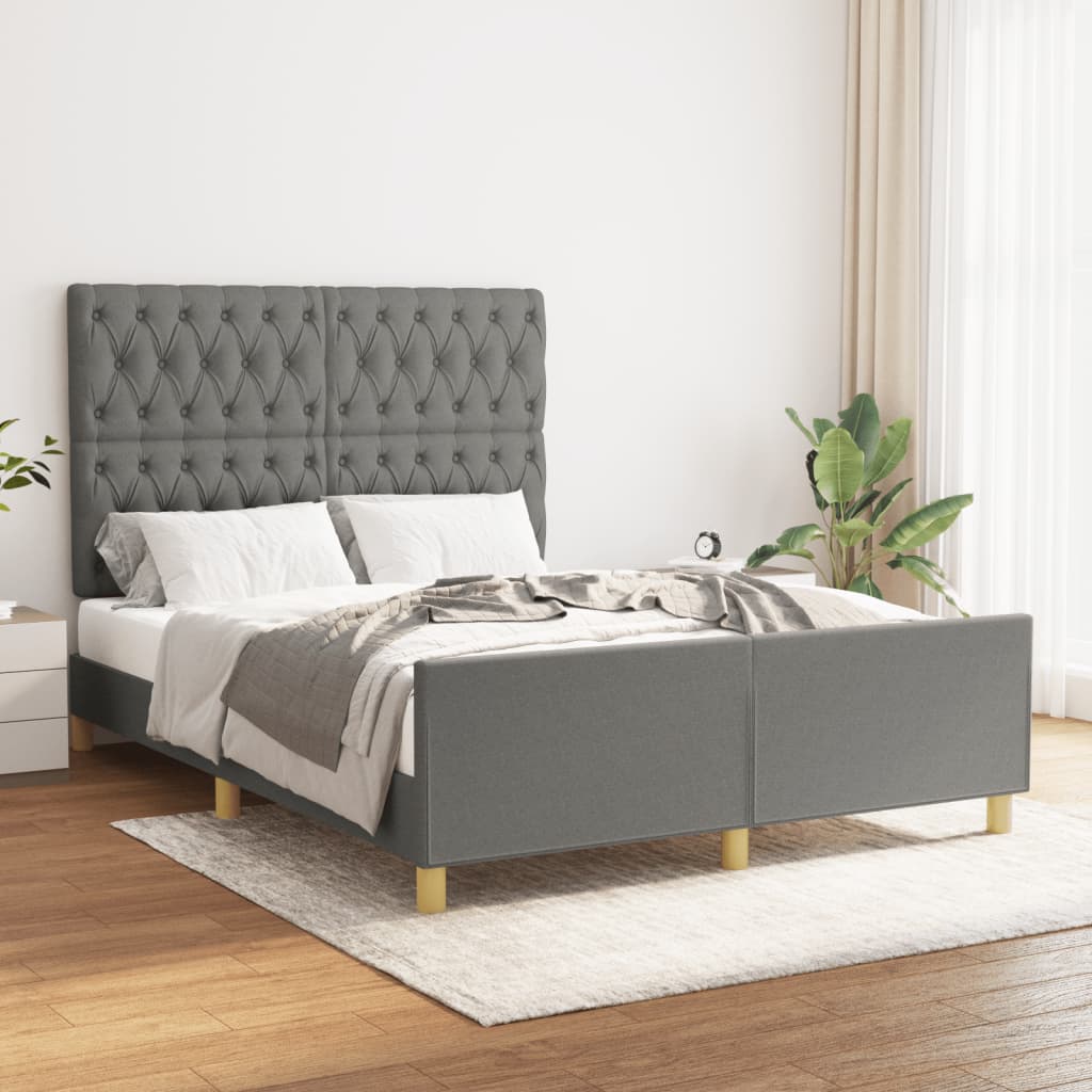 Cadru de pat cu tăblie, gri închis, 140x190 cm, textil - Lando