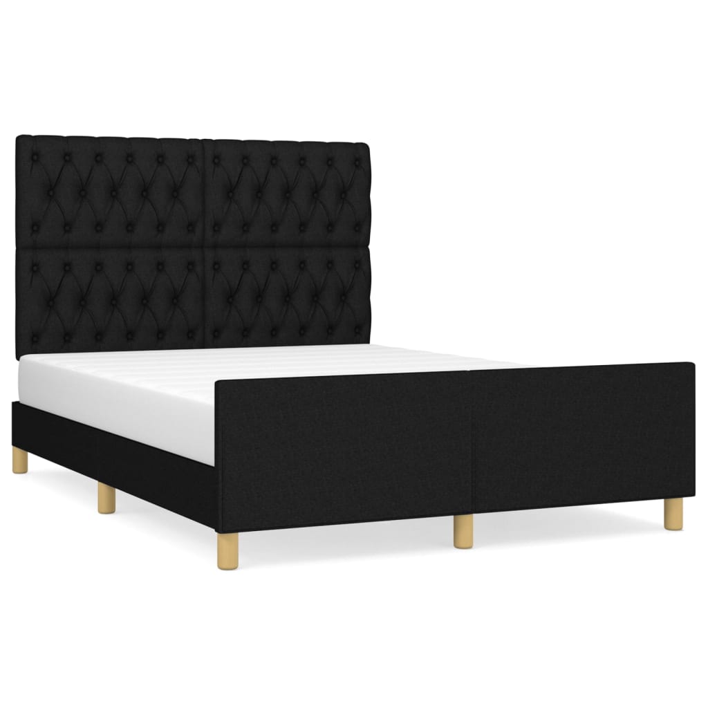 Cadru de pat cu tăblie, negru, 140x190 cm, textil - Lando