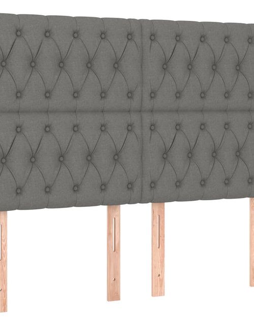 Încărcați imaginea în vizualizatorul Galerie, Cadru de pat cu tăblie, gri închis, 140x200 cm, textil - Lando
